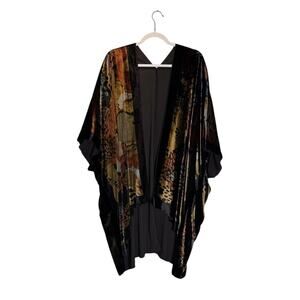 Cocoon House Womens Velvet Burnout Kimono Silk Blend Artsy Art to Wear Boho OS